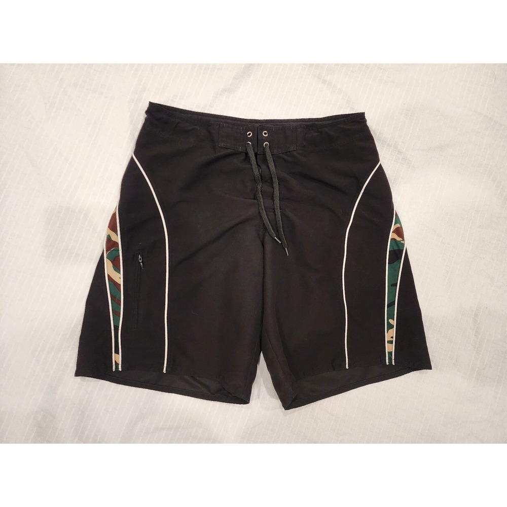 Oxide Board Shorts Mens 36 Black Camo Piping Y2K Vintage Surf Swim Trunks‎ 00s